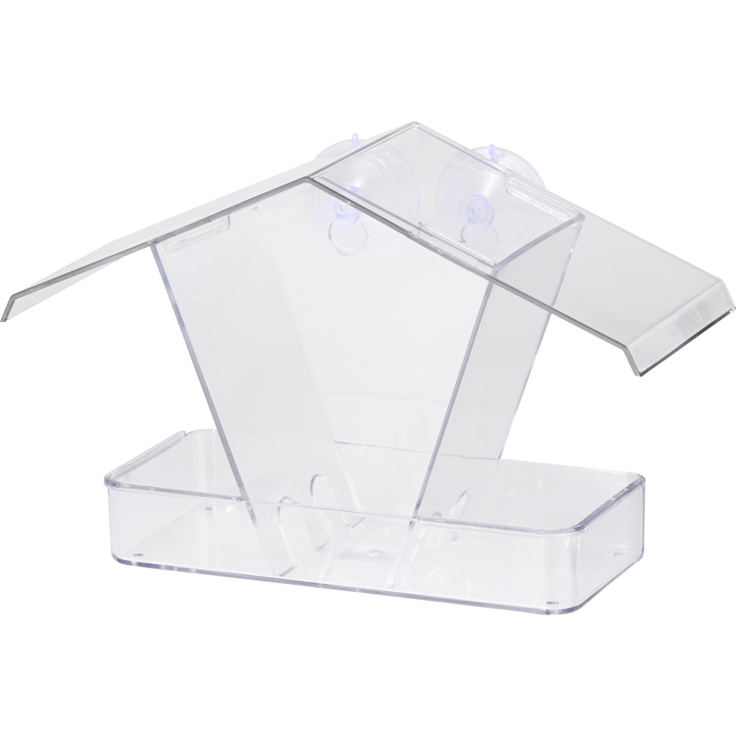 Transparente Futterstation aus wetterfestem Acrylglas mit Saugnäpfen zur Fensterbefestigung