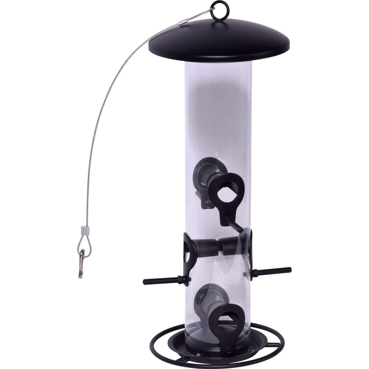 Wildvogel-Futterstation aus Metall mit Acrylglasröhre für Sämereien