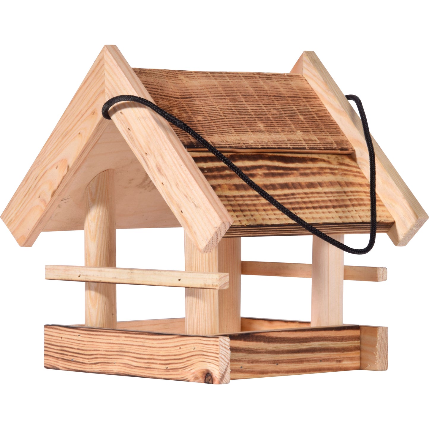 Hängendes Vogelhaus "Candela" aus geflammtem Holz, wetterfest und robust