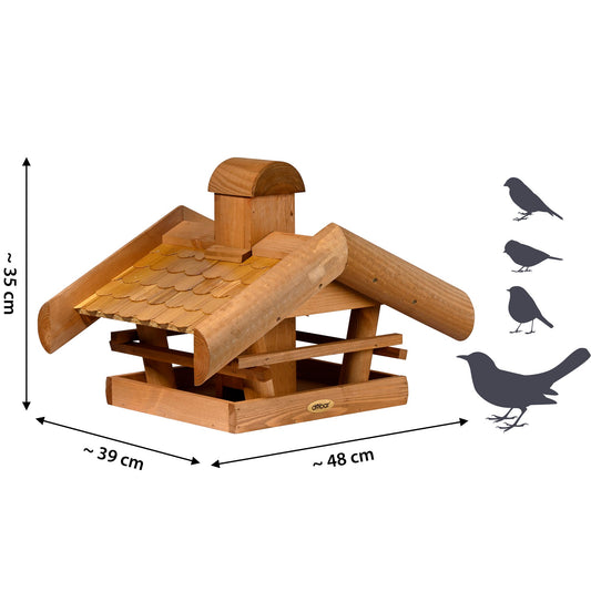 Großes Vogelhaus "Blätterfall" für Ständermontage – Dekorative Futterstation für Wildvögel im herbstlichen Design - Luxus-Vogelhaus.de