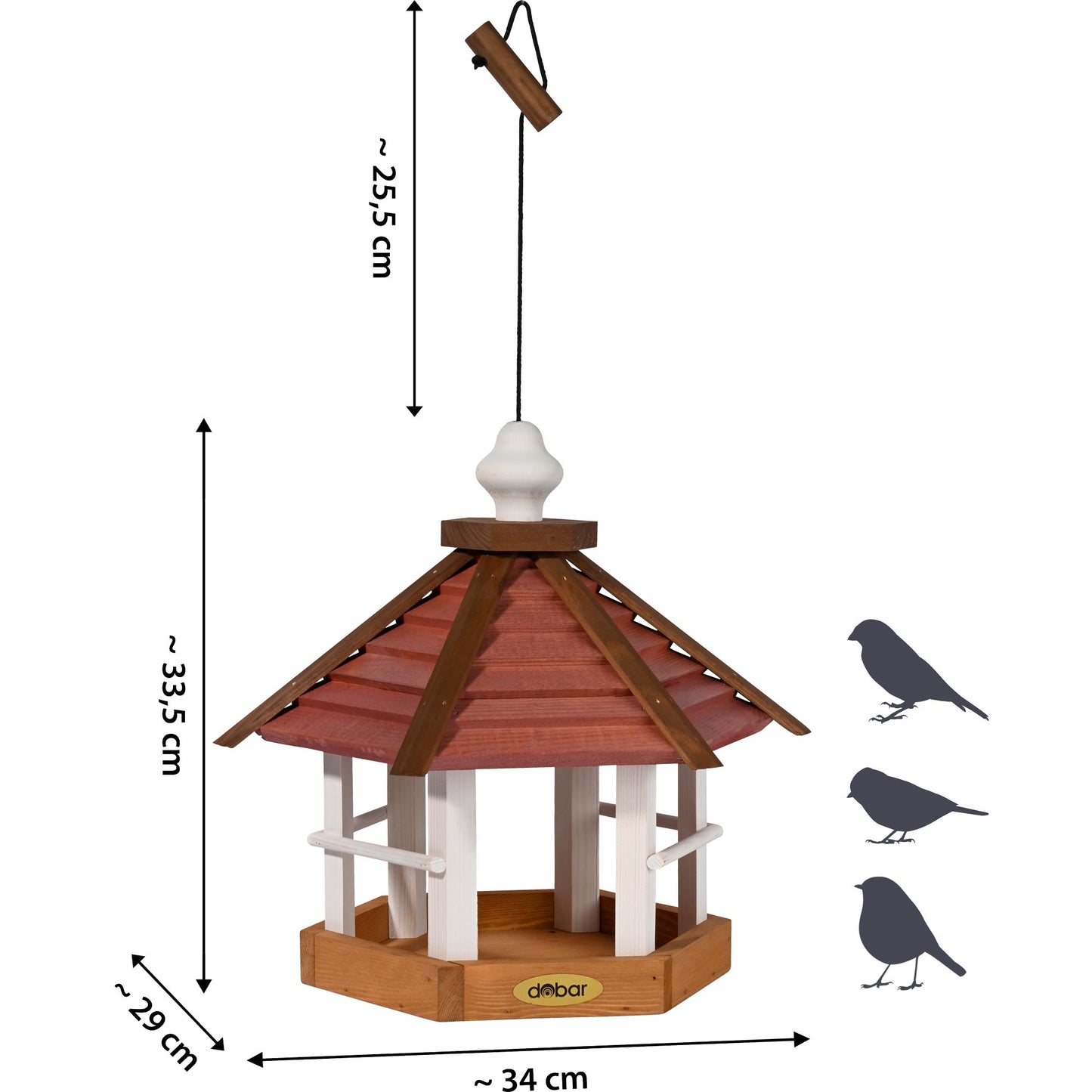Stilvolles, wetterfestes Futterhaus für Wildvögel, mit großem Futtertablett