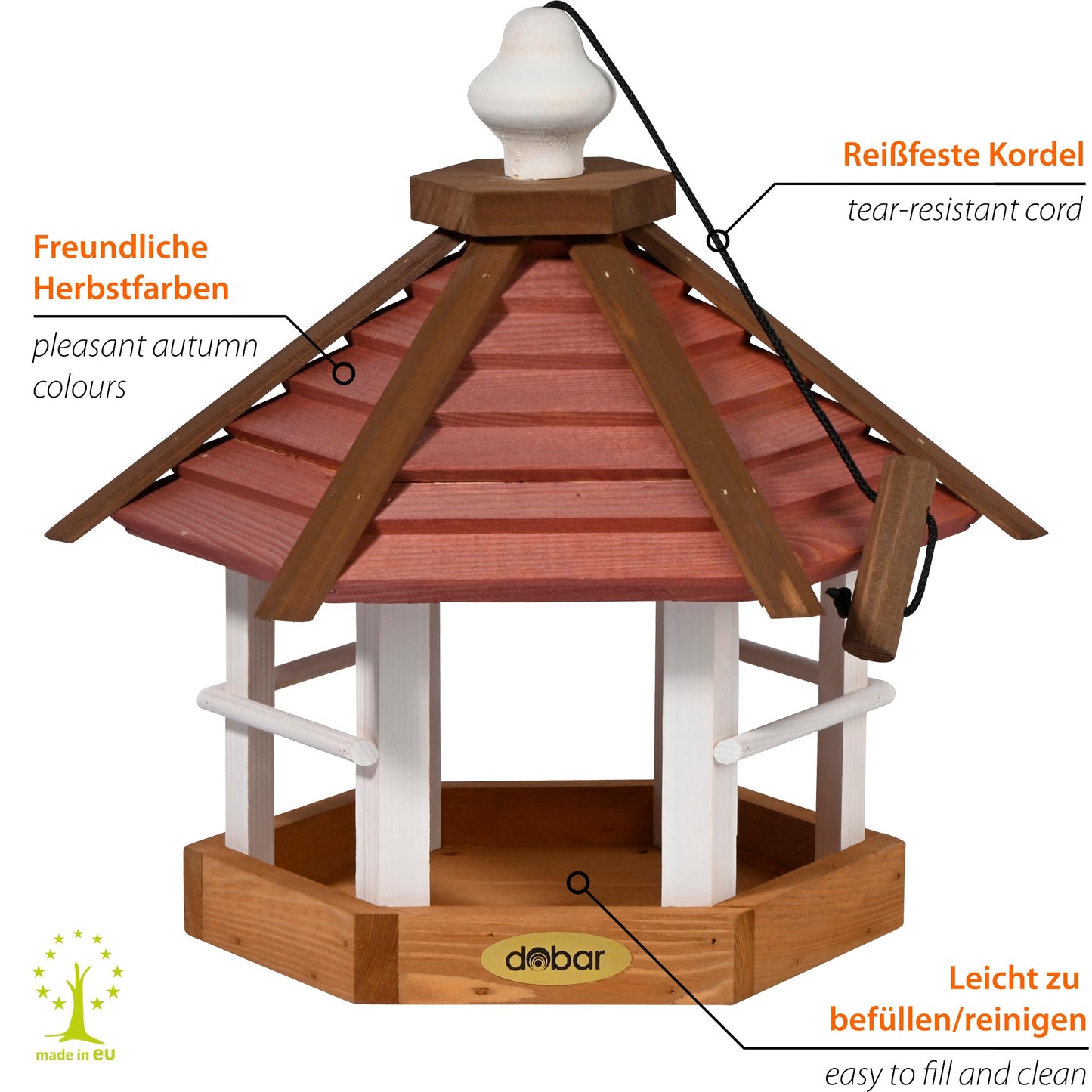 Hängendes Futterhaus im herbstlichen Design mit dekorativem Dach