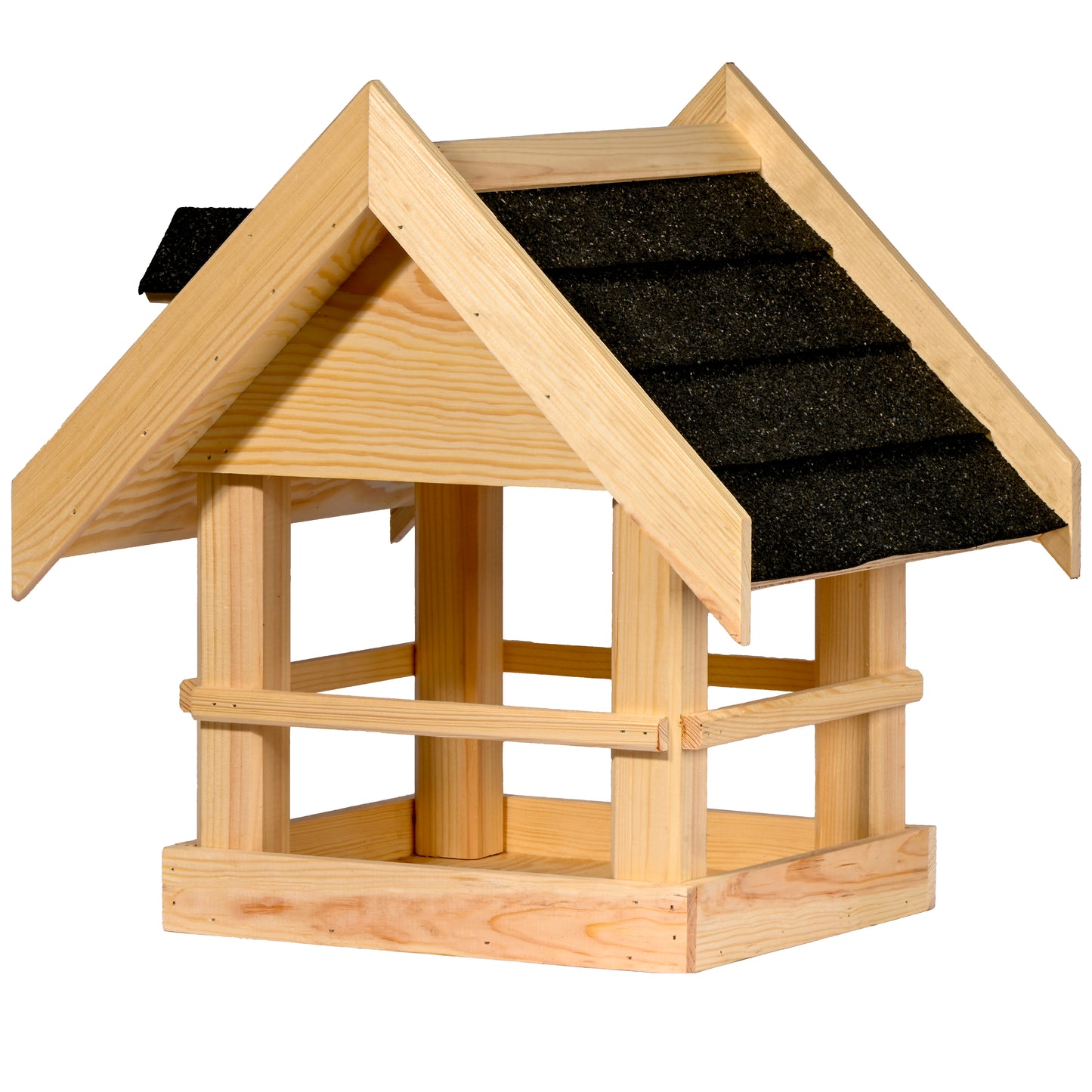 LUXUS-VOGELHAUS® Vogelfutterhaus Noir mit wasserabweisendem Bitumendach und robustem Kiefernholz.