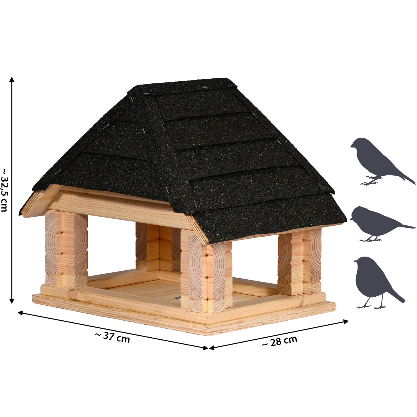 "Massives Holz-Vogelhaus mit dekorativen Dachgauben und wasserabweisendem Bitumendach, perfekt für Vögel, gefertigt in Europa"