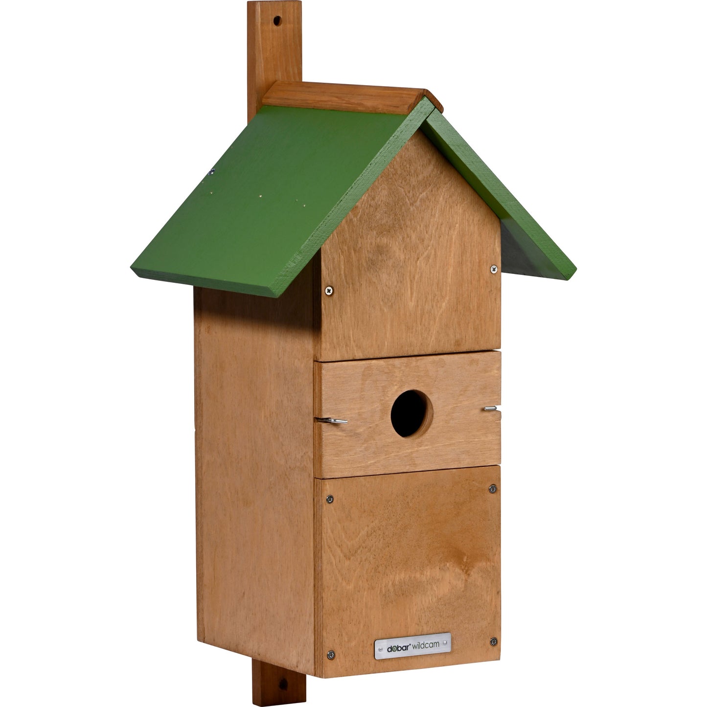 Detailansicht des LUXUS-VOGELHAUS® Nistkastens mit austauschbaren Einfluglöchern.