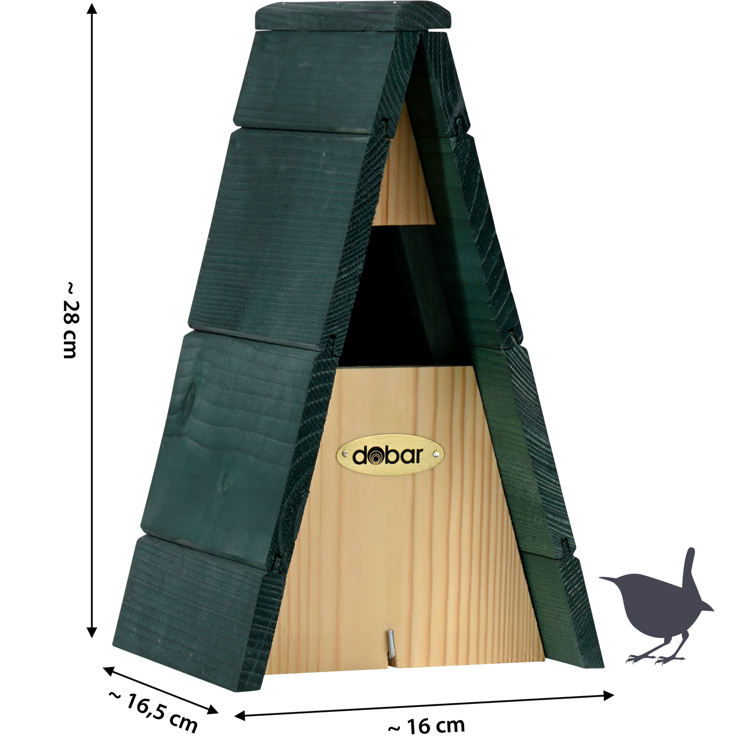 Nachhaltiger Nistkasten aus FSC®-zertifiziertem Holz, ideal für die sichere Brut von Zaunkönigen.