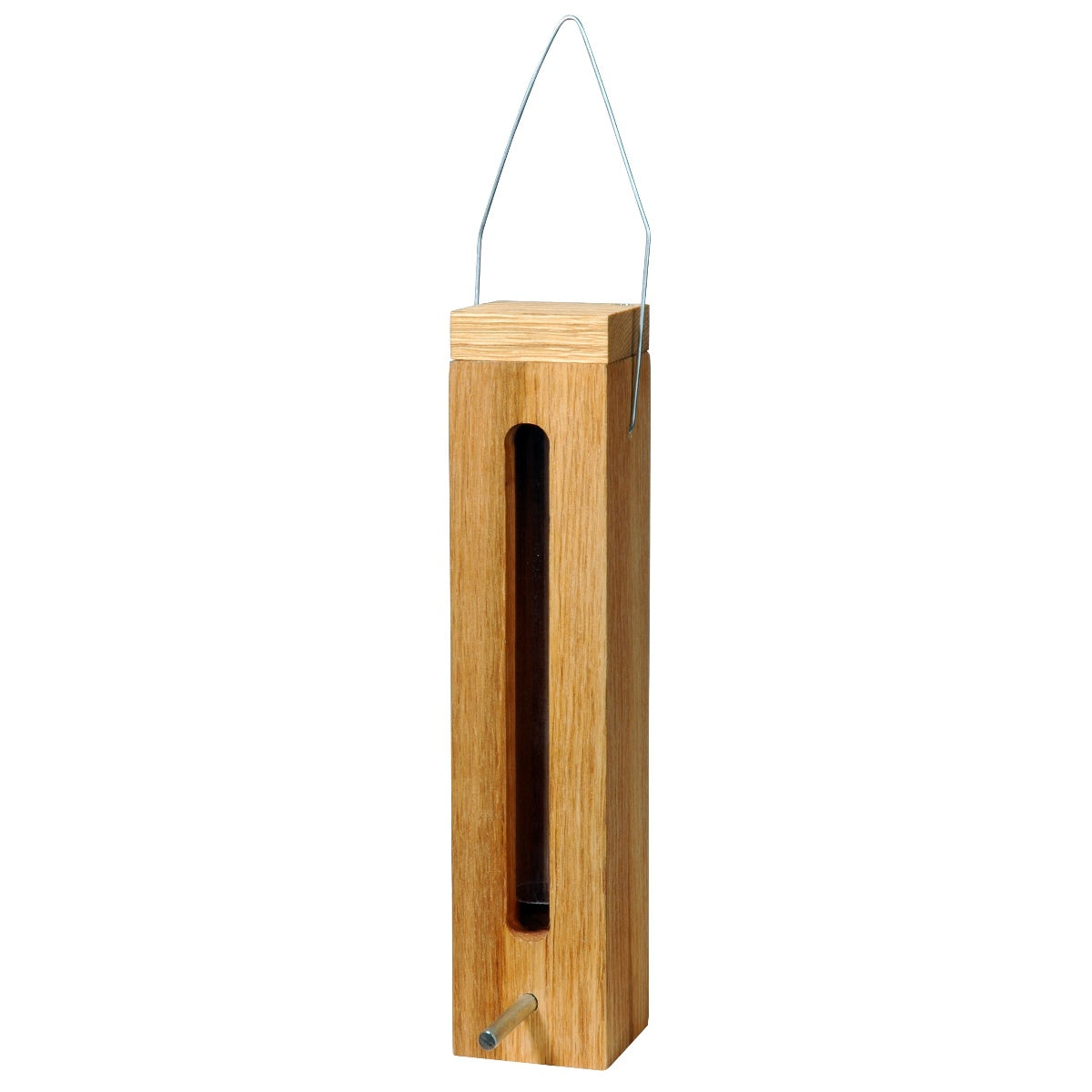 Design-Futtersäule aus Eichenholz und Acrylglas, wetterfest, mit Metallbügel