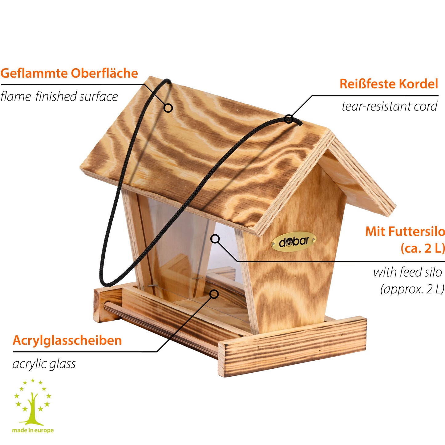 Stylisches Vogelhaus aus Holz mit praktischer Futterklappe und Acrylglas