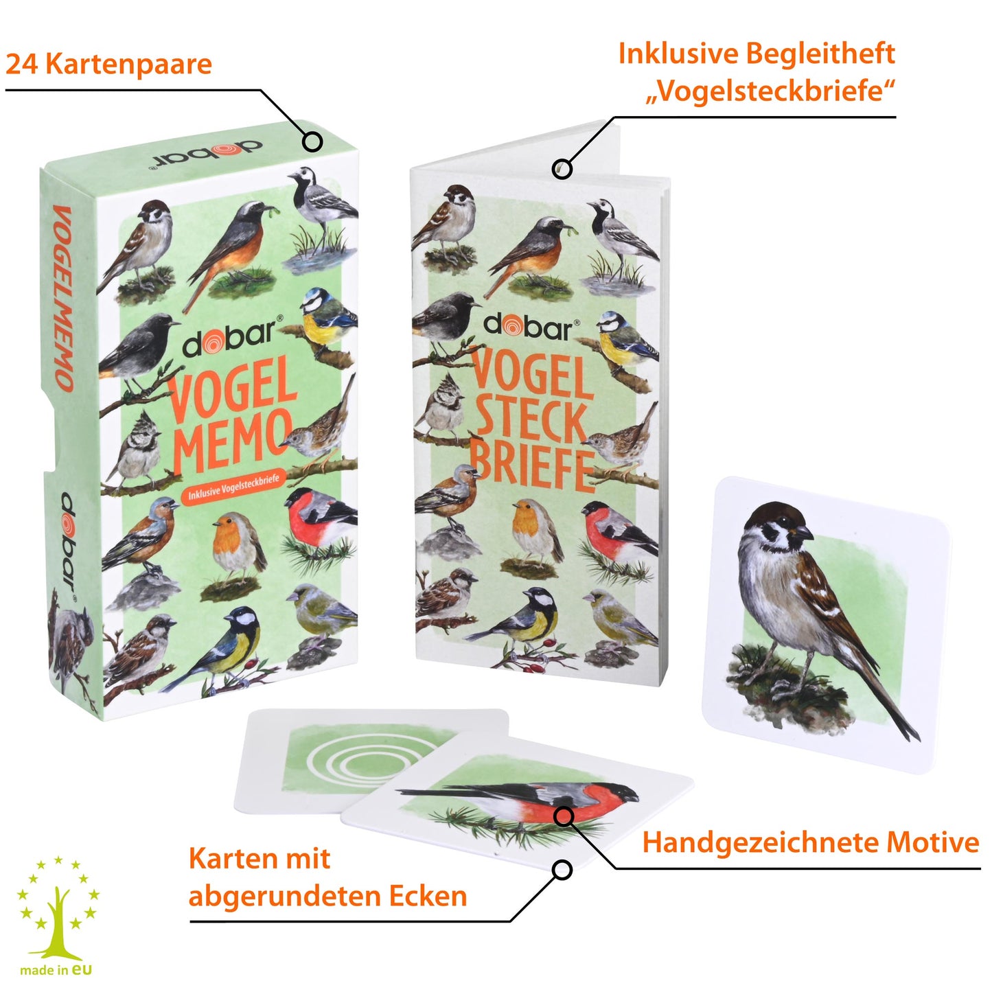 Vogel Memo-Spiel mit 48 Spielkarten und Beiheft über heimische Wildvögel
