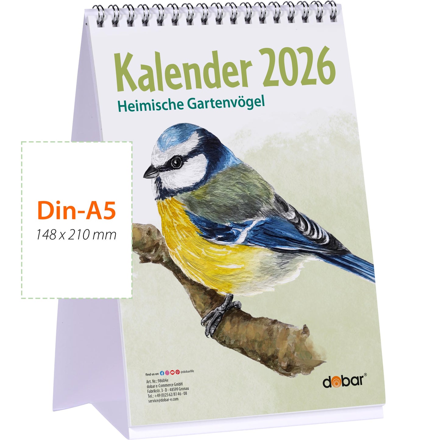Vogel-Tischkalender DIN A5 2026 – Monatskalender mit Wildvogel-Illustrationen