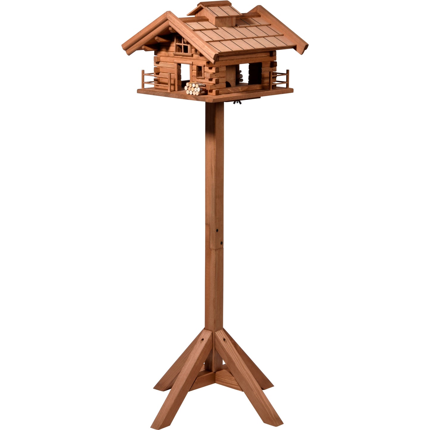 LUXUS-VOGELHAUS® Vogelfutterhaus "Tirol" aus wetterfest lasiertem FSC®-Kiefernholz mit Vierbein-Ständer.