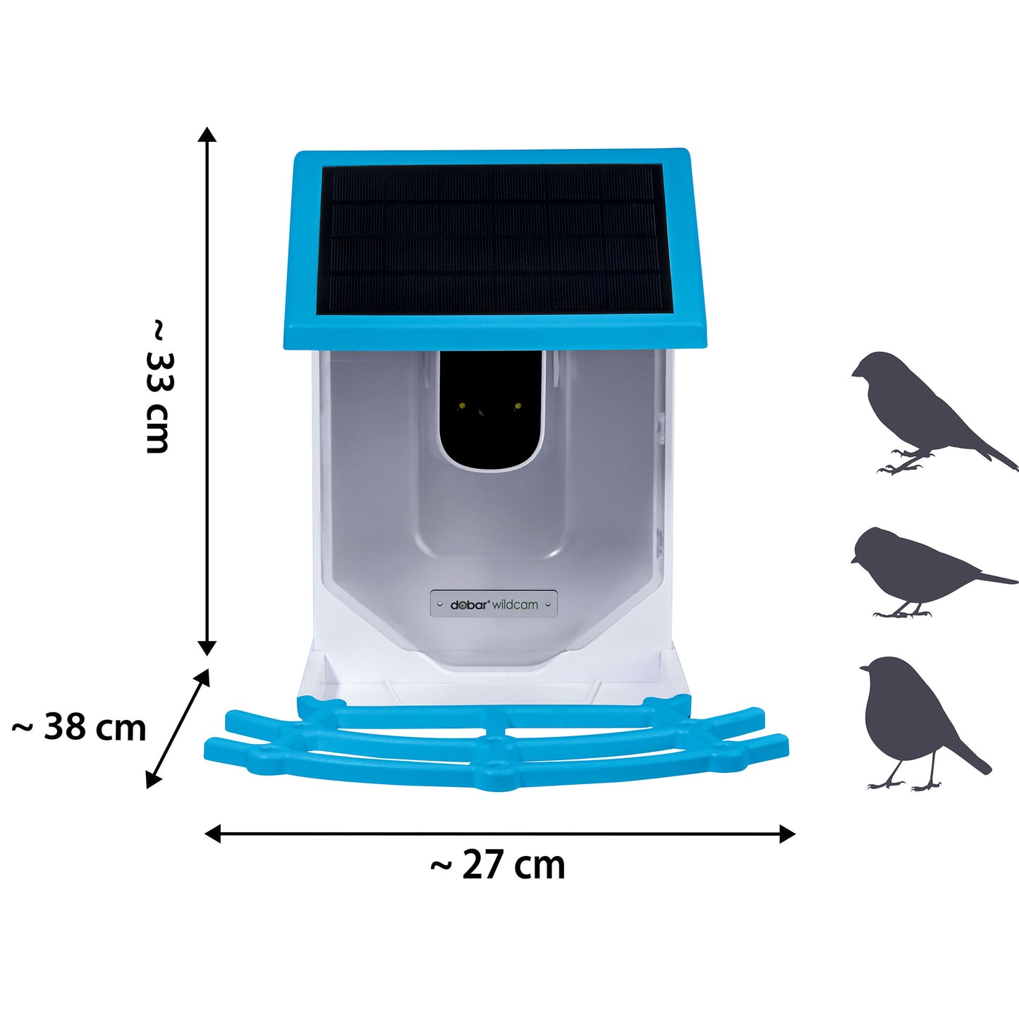Vogelhaus mit Live-Streaming per App, angetrieben durch ein Solarpanel.