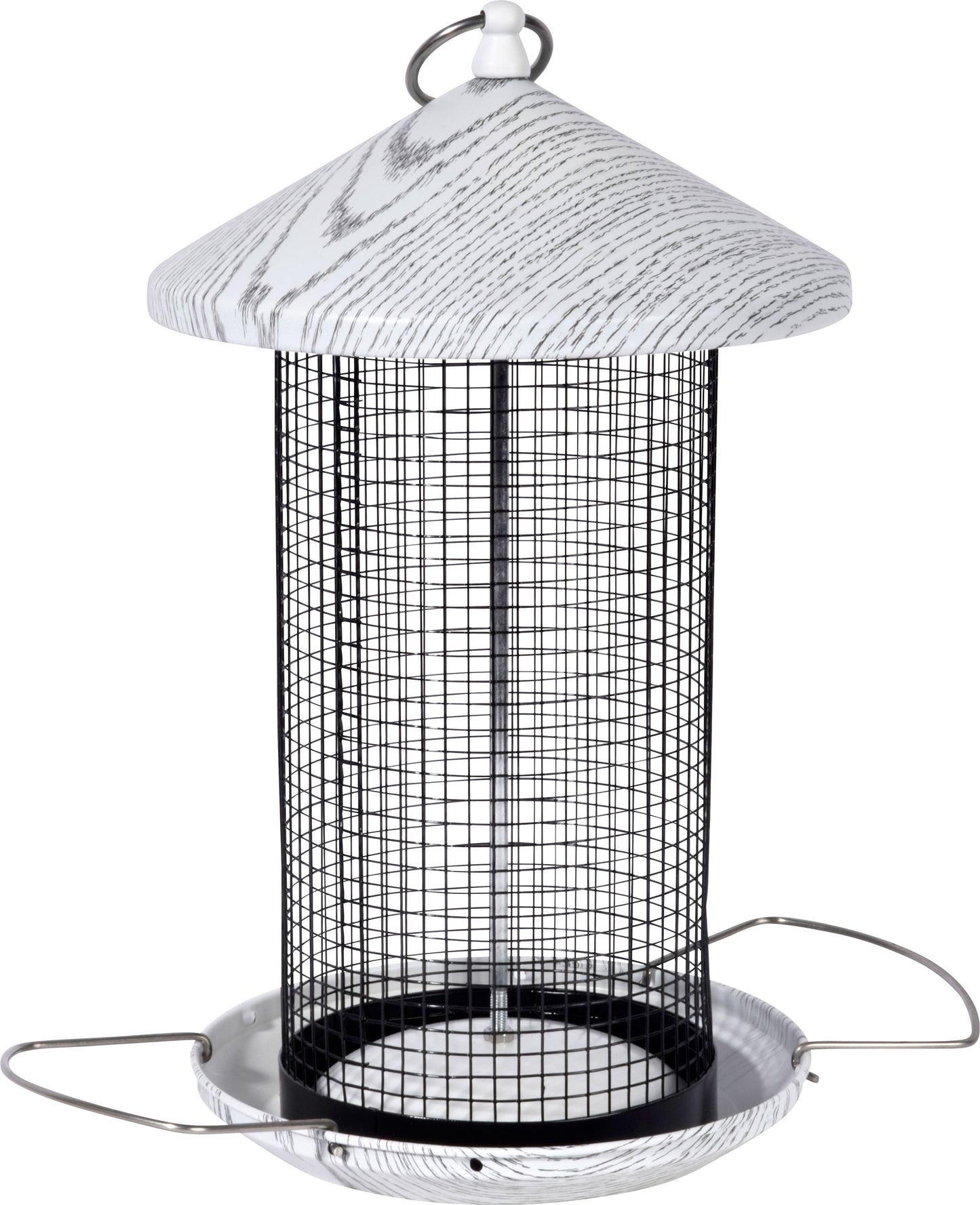 Robuste Futtersäule mit Gitterröhre und ausklappbaren Anflugstangen