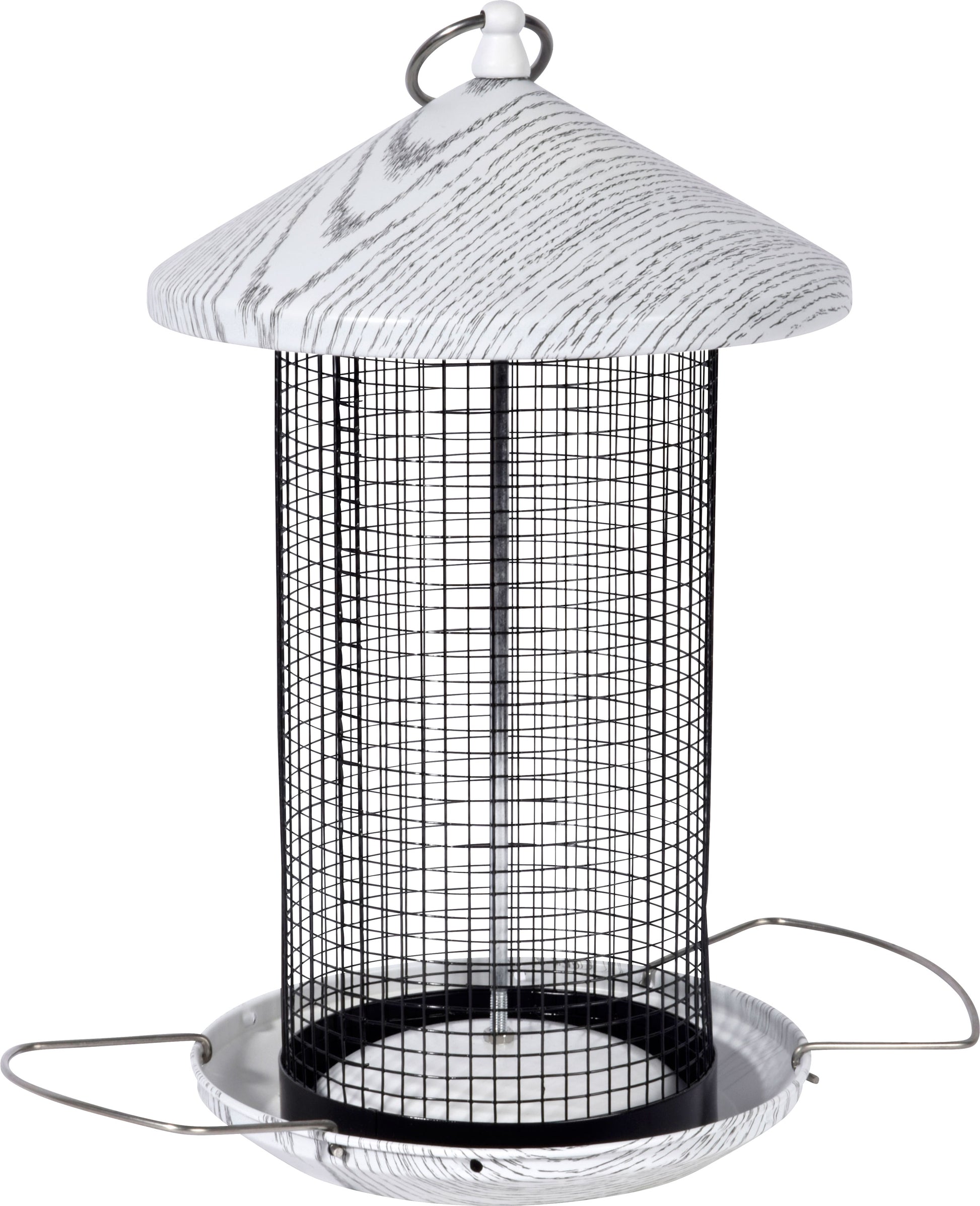 Robuste Futtersäule mit Gitterröhre und ausklappbaren Anflugstangen