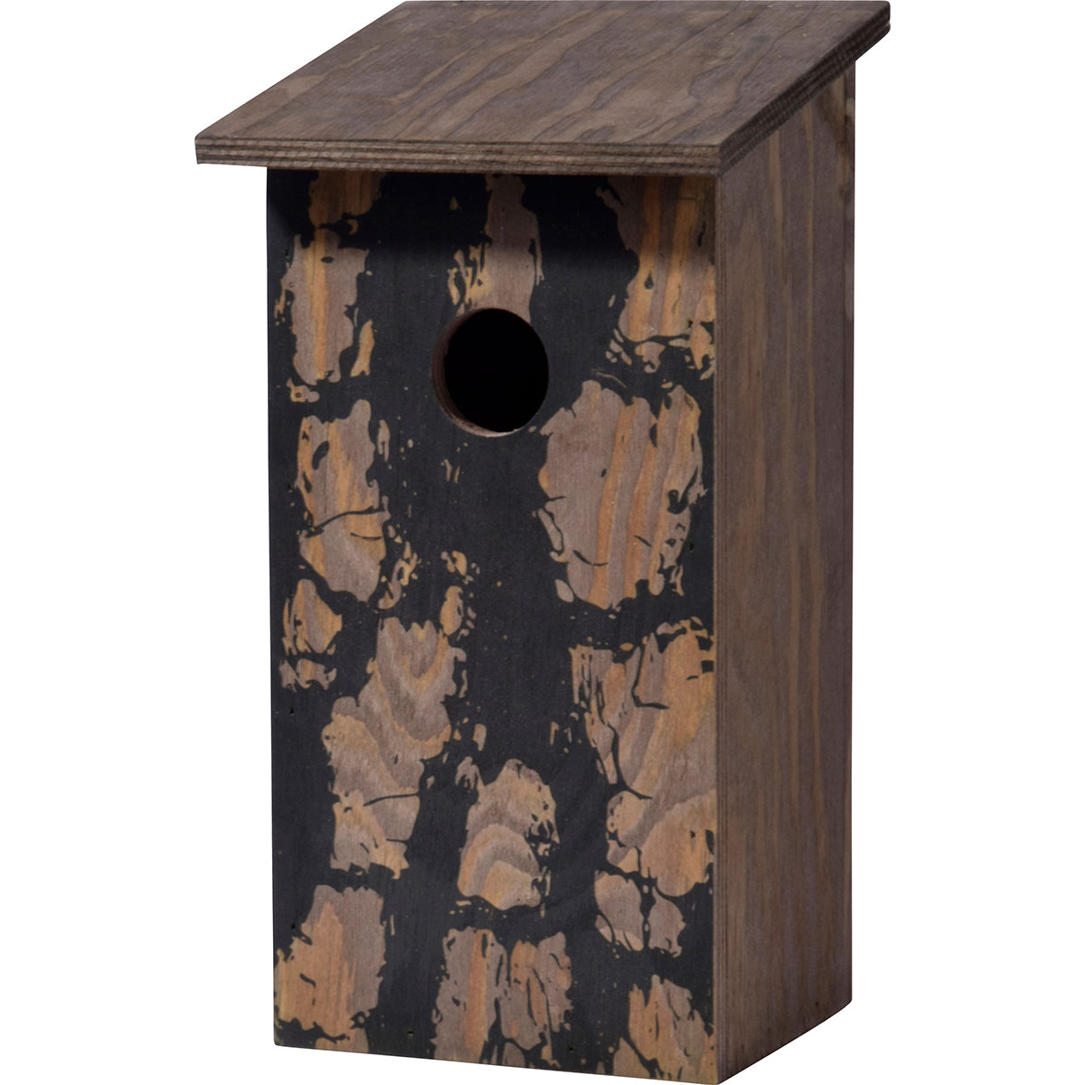 Art.11020e - Klassischer Nistkasten zum Aufhängen mit Baumrinde-Aufdruck "Pinus sylvestris" - Luxus-Vogelhaus.de