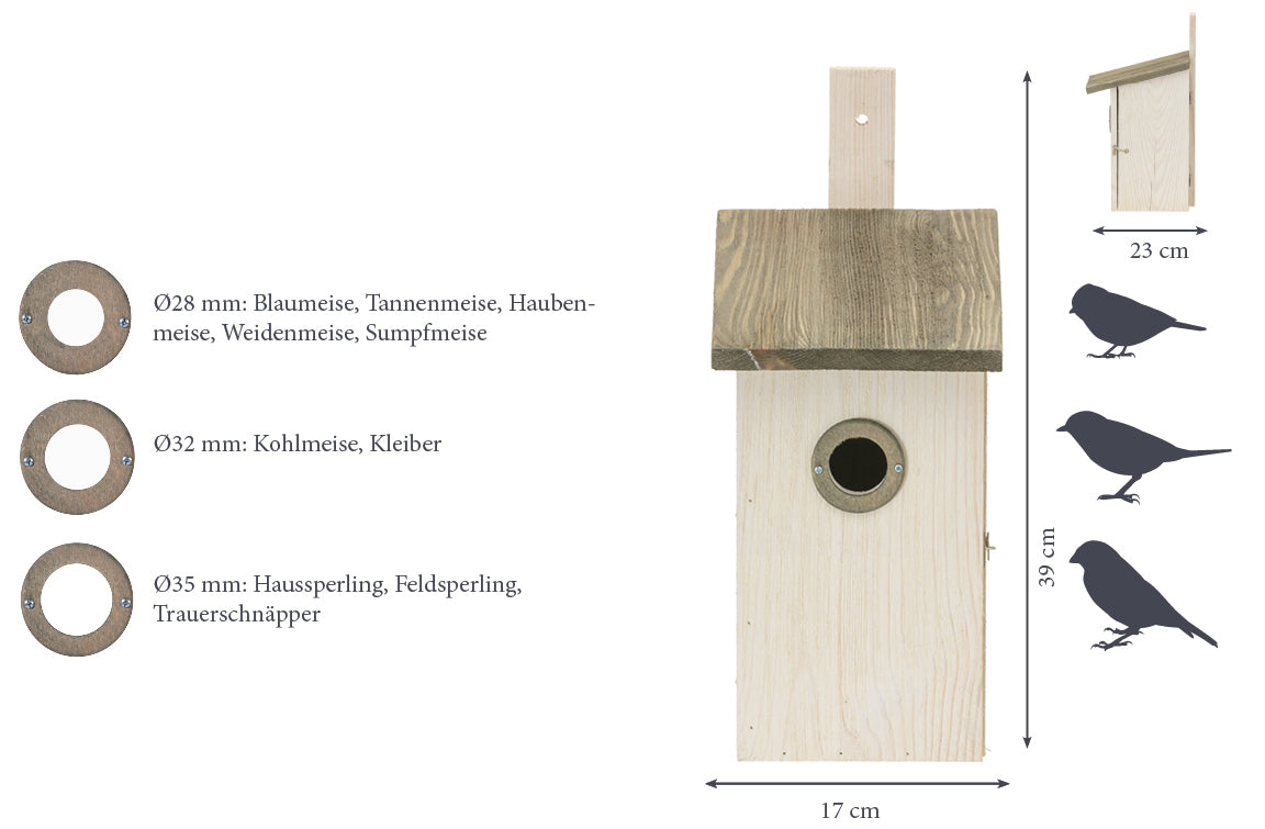 Art. 22415e, 22515e - Großer Beobachtungs-Vogelnistkasten "Einblick" in 2 Farbversionen