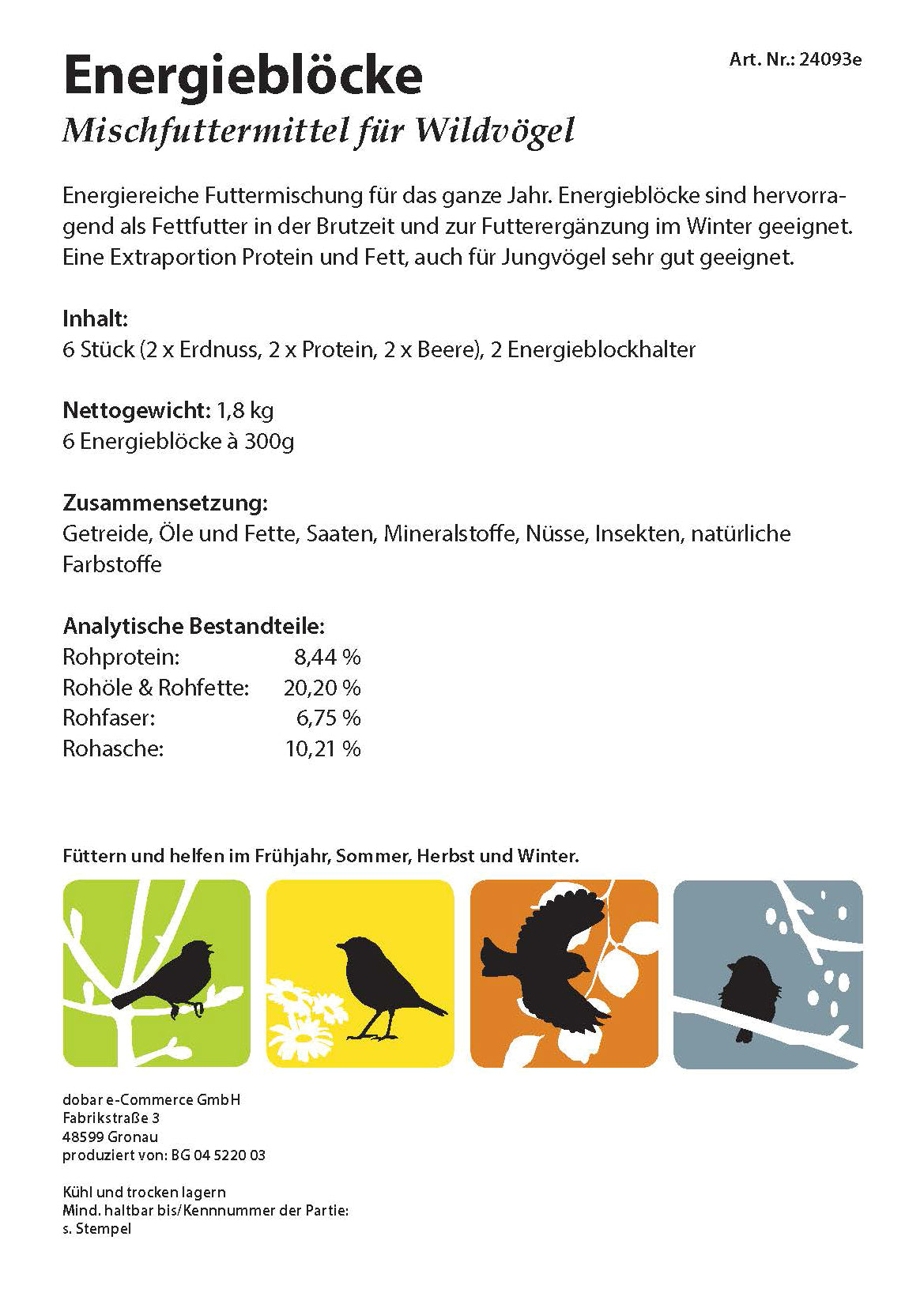 Art. 24093e - Wildvogelfutter als Energieblöcke & Fettblöcke