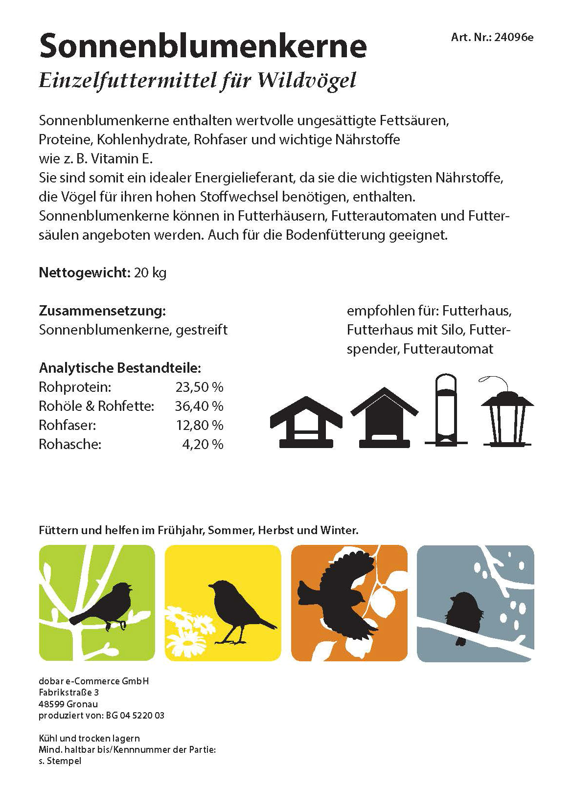 Art. 24096e - Wildvogelfutter | Gestreifte Sonnenblumenkerne 20 kg