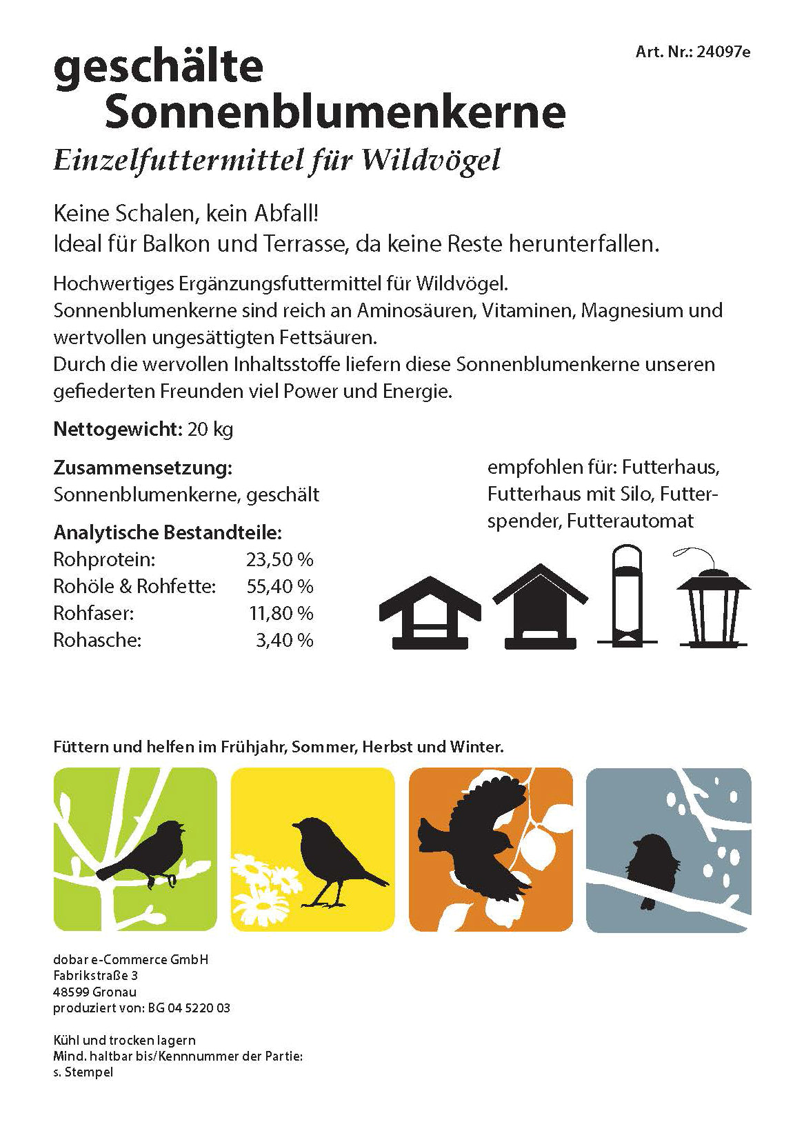 Art. 24097e - Wildvogelfutter | Geschälte Sonnenblumenkerne 20 kg