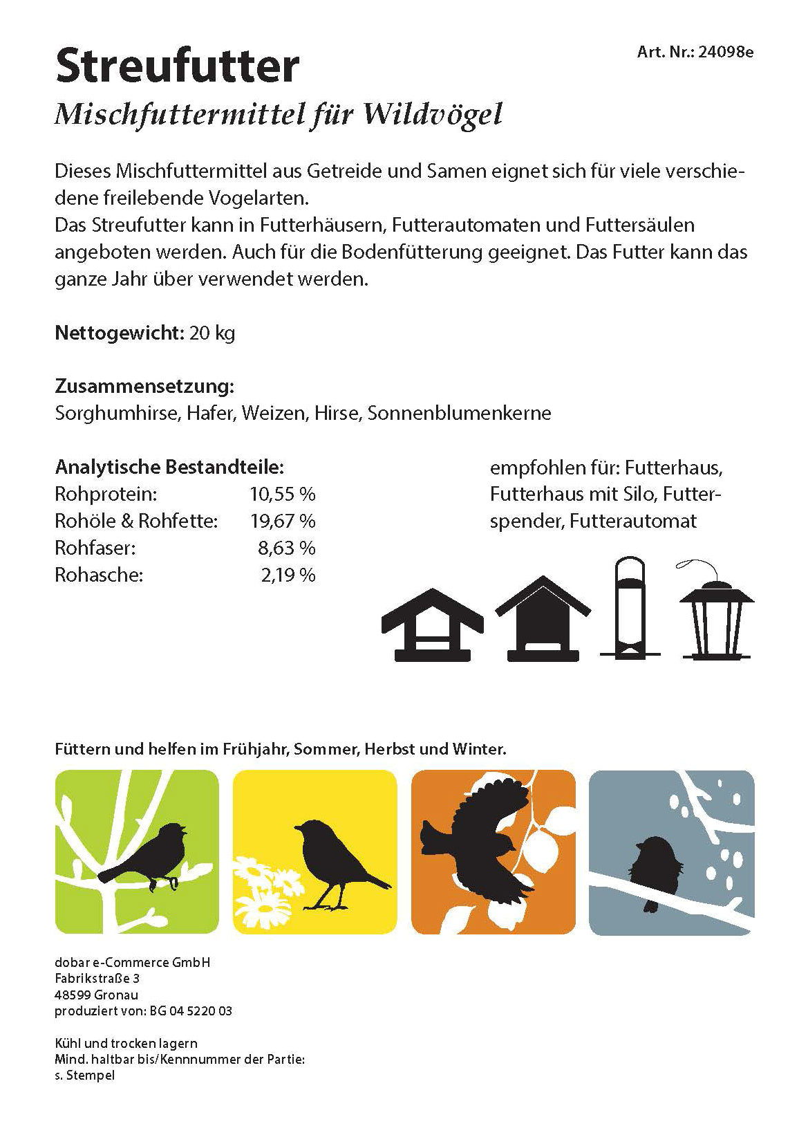 Art. 24098e - Vogelfutter Streufutter 20 kg