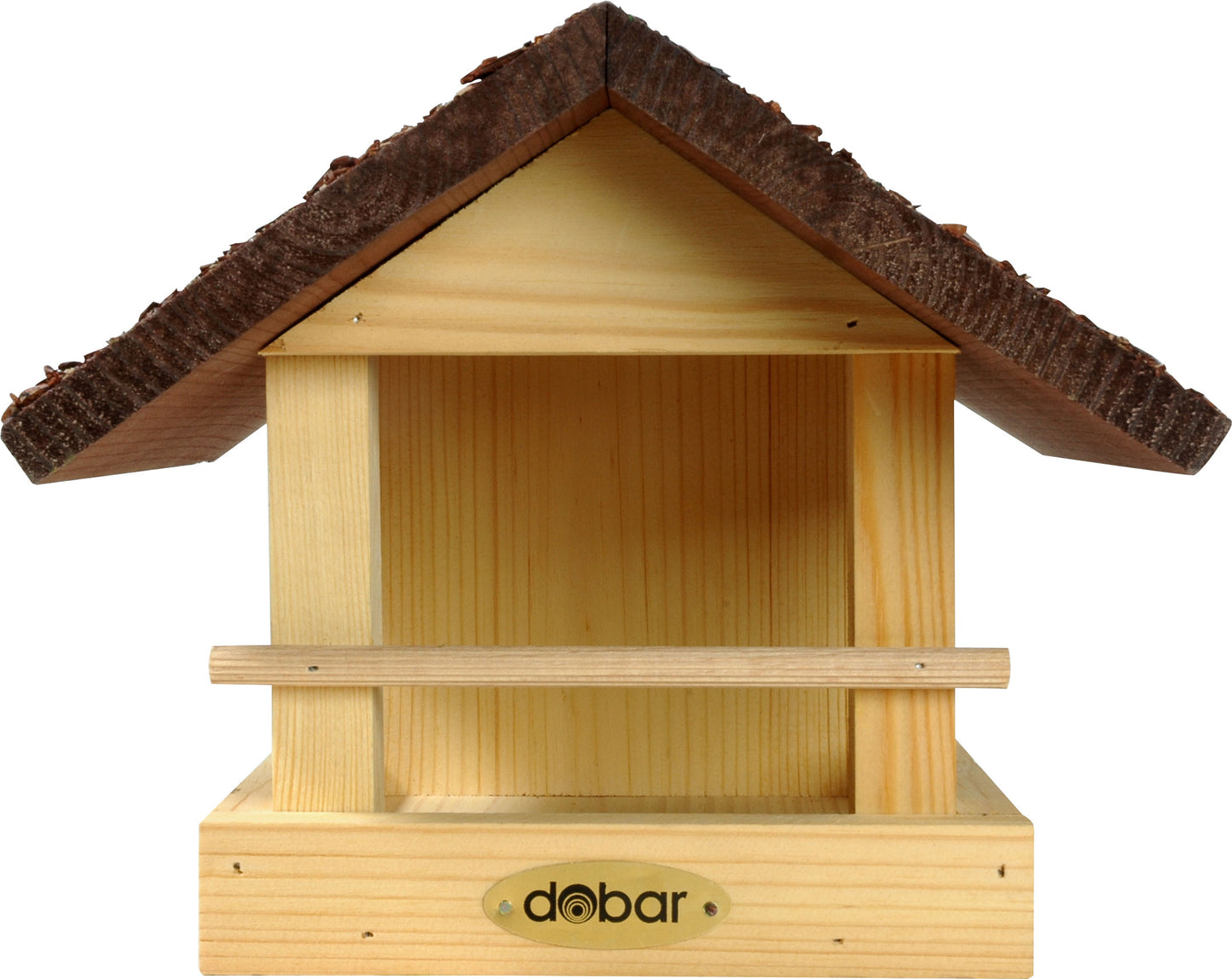 Art. 38120FSCe - FSC® Futterhaus klein aus Holz mit Rindendach - Luxus-Vogelhaus.de