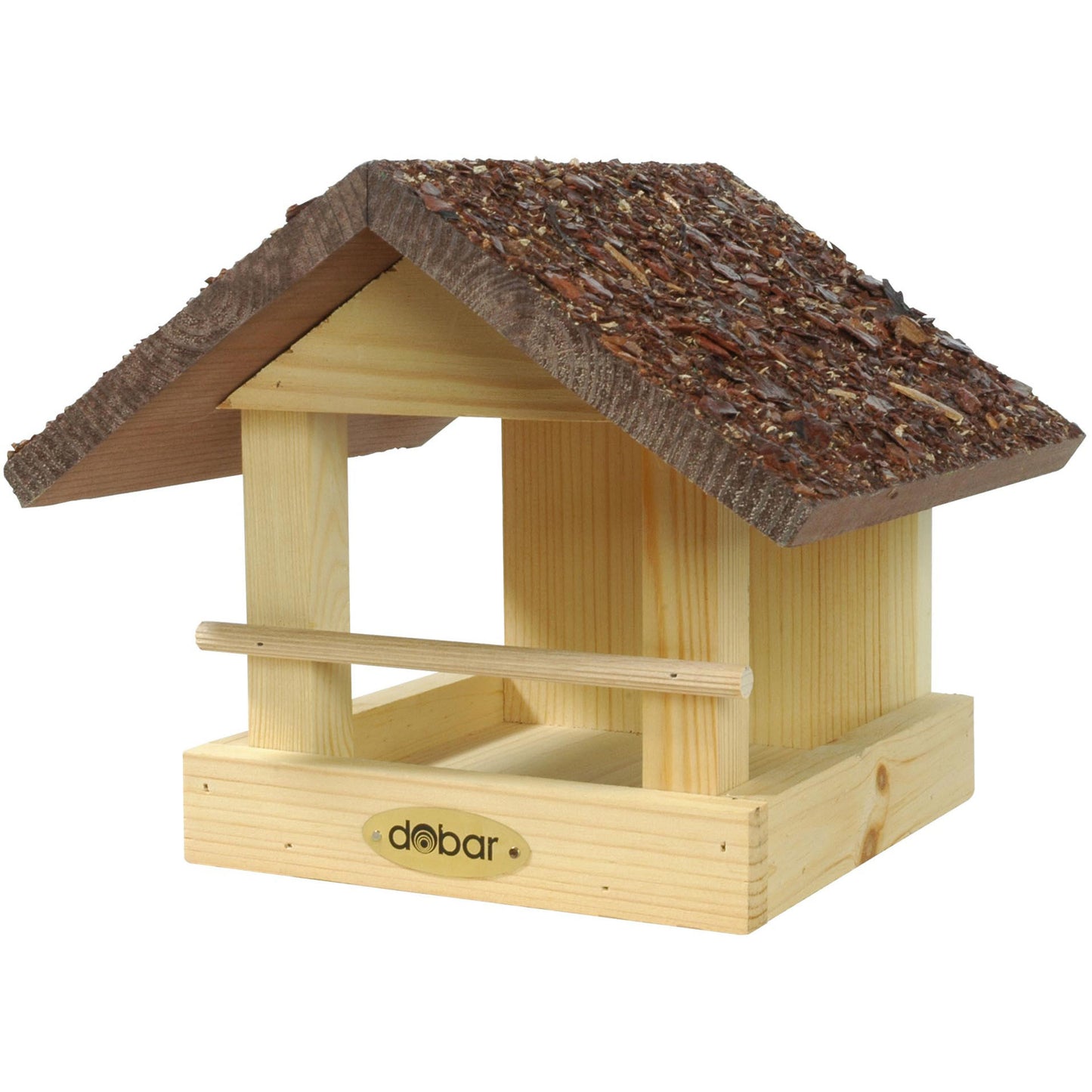 Art. 38120FSCe - FSC® Futterhaus klein aus Holz mit Rindendach - Luxus-Vogelhaus.de