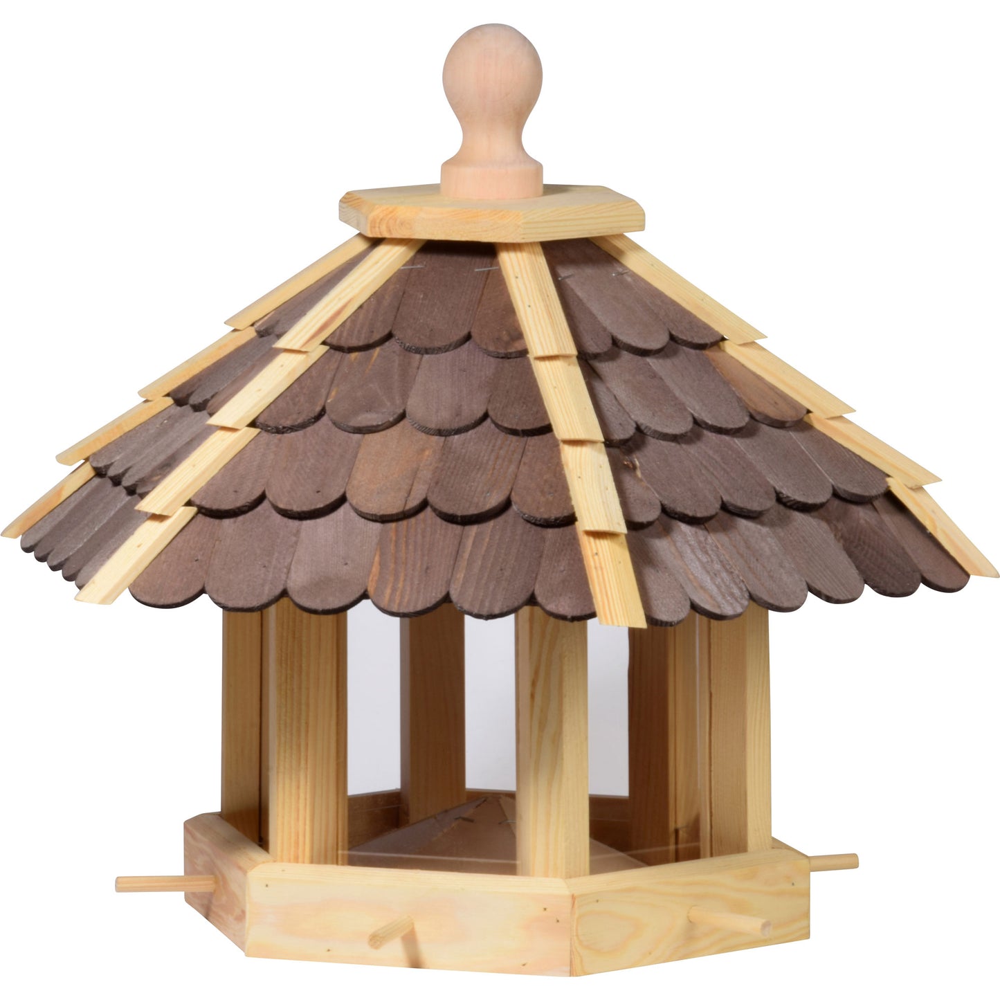 Art. 44136e - Großes Vogelhaus mit dunklen Holzschindeln - Futterpyramide