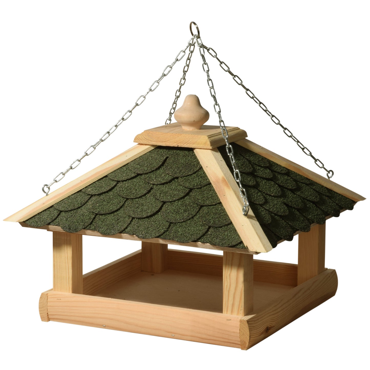 LUXUS-VOGELHAUS Vogelfutterhaus "Classic Green" aus imprägniertem Kiefernholz, mit wetterfestem Bitumendach.