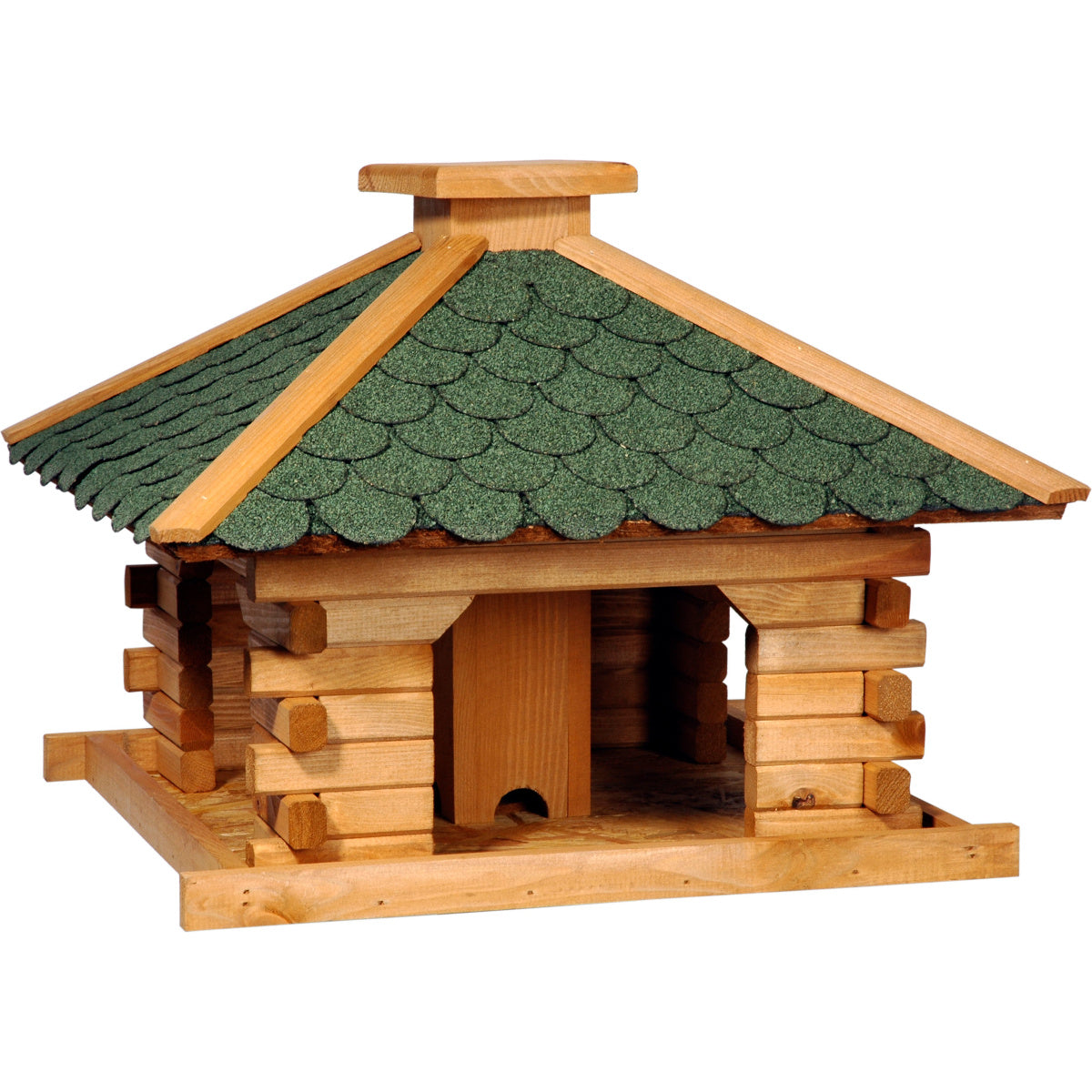 Art. 45320e - Quadratisches Vogelhaus Rustikal mit grünem Bitumendach - Kiefer