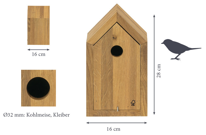 Art. 46760e - Design-Nistkasten Spitzdach | Eichenholz - Luxus-Vogelhaus.de