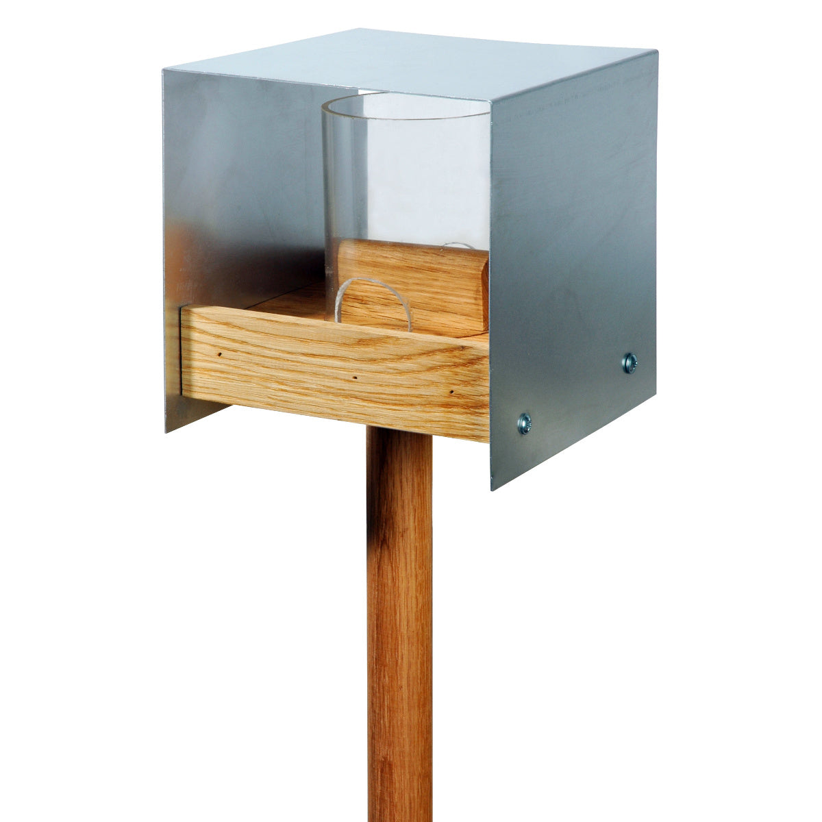 LUXUS-VOGELHAUS® Design-Vogelfutterhaus "Bauhaus II" aus geöltem Eichenholz mit wasserdichtem Aluminiumdach.