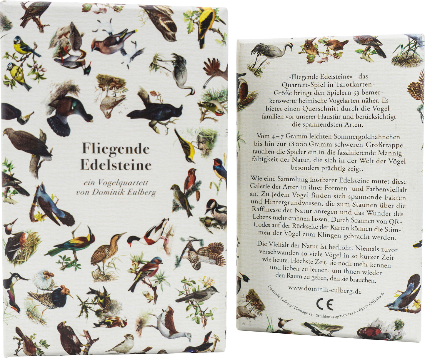 Hochwertiges Quartett-Spiel mit 56 Karten – Detailreiche Illustrationen und QR-Codes zu Vogelstimmen.