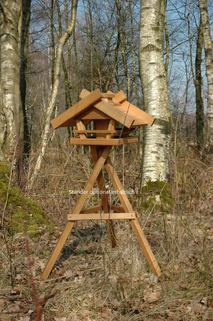 Vogelfutterhaus "Gartenwald" aus massivem Eichenholz – Wetterfestes Vogelhaus mit großem Dachüberstand - Luxus-Vogelhaus.de