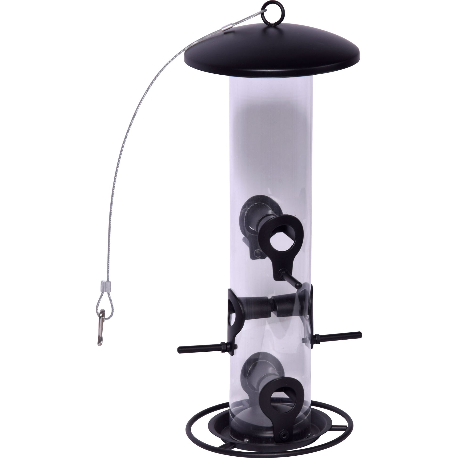 Wildvogel-Futterstation aus Metall mit Acrylglasröhre für Sämereien
