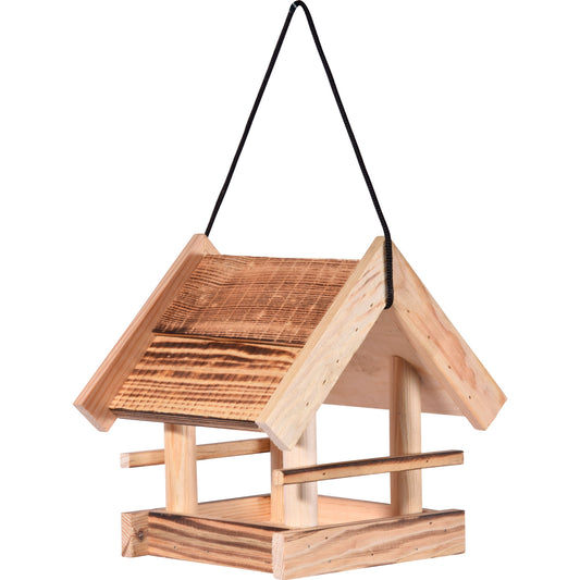 Rustikales Vogelfutterhaus "Candela" mit großem Futtertablett und Anflugstangen
