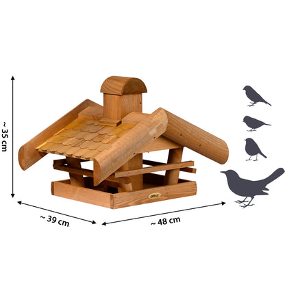 Großes Vogelhaus "Blätterfall" für Ständermontage – Dekorative Futterstation für Wildvögel im herbstlichen Design - Luxus-Vogelhaus.de