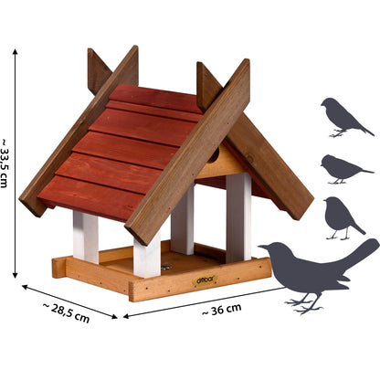 Großes green label Vogelhaus "Herbstfrüchte" für Ständermontage – Stilvolle Futterstation für Wildvögel mit großem Futtertablett - Luxus-Vogelhaus.de