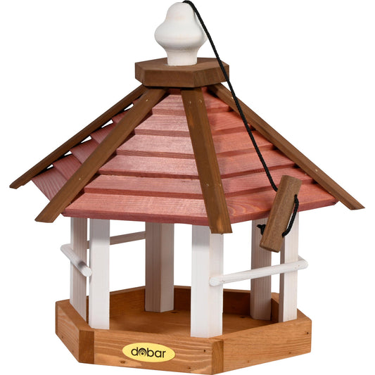 6-eckiges Vogelhaus "Herbstfrüchte", wetterfest und robust, aus lasiertem Holz

