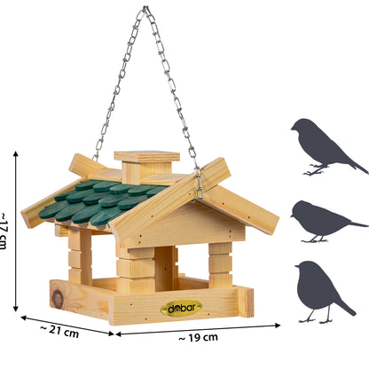 LUXUS-VOGELHAUS „Thule“ – Vogelhaus mit Schindeldach aus imprägniertem Kiefernholz, zum Aufhängen.
