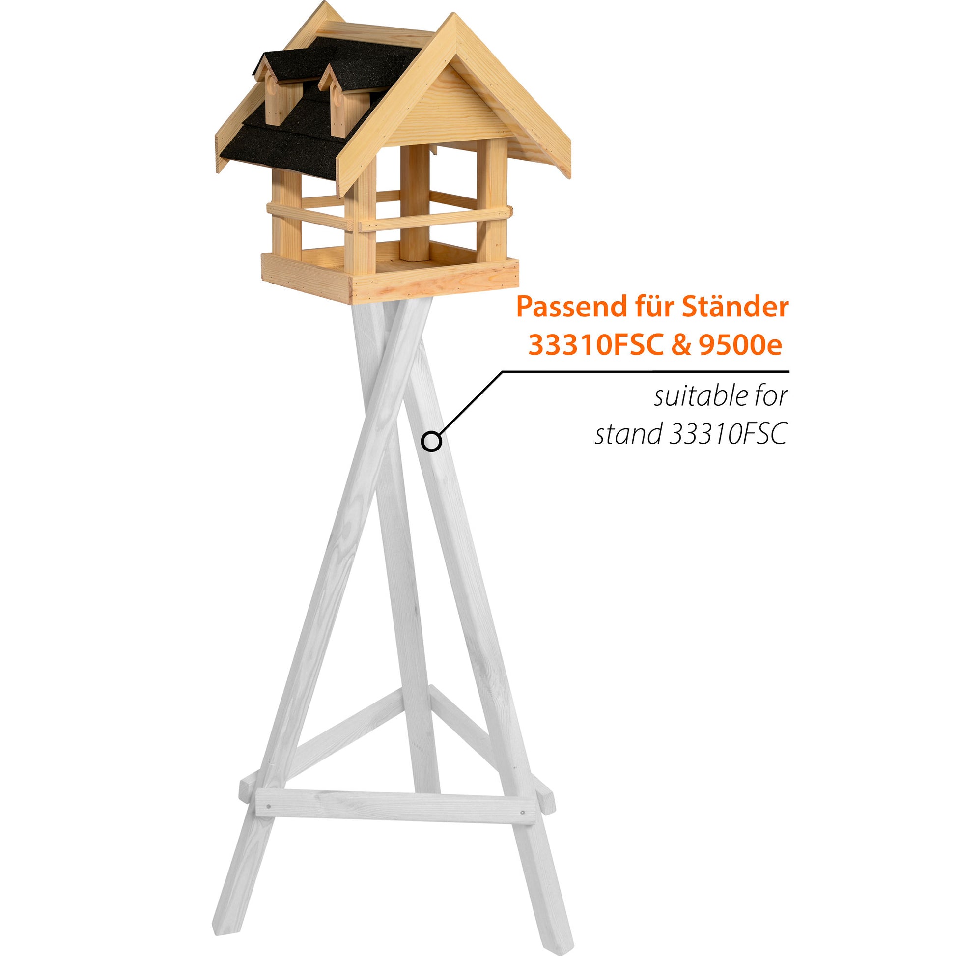 LUXUS-VOGELHAUS „Noir“ – Stilvolles Futterhaus aus FSC®-zertifiziertem Holz, mit wetterfestem Design.
