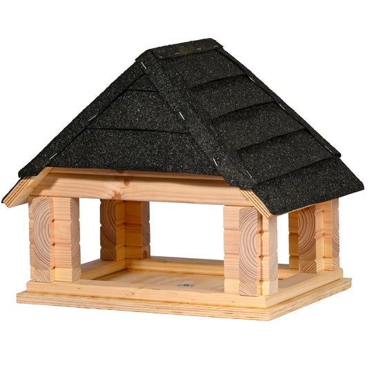 "Vogelhaus aus FSC-zertifiziertem Kiefernholz mit Bitumendach, 37x28x32,5 cm, langlebige Futterstation für Wildvögel, ideal für Ständermontage im Garten"
