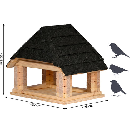 "Massives Holz-Vogelhaus mit dekorativen Dachgauben und wasserabweisendem Bitumendach, perfekt für Vögel, gefertigt in Europa"
