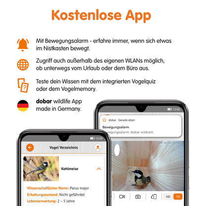App-gesteuerter Nistkasten mit HD-Kamera und interaktiven Funktionen
