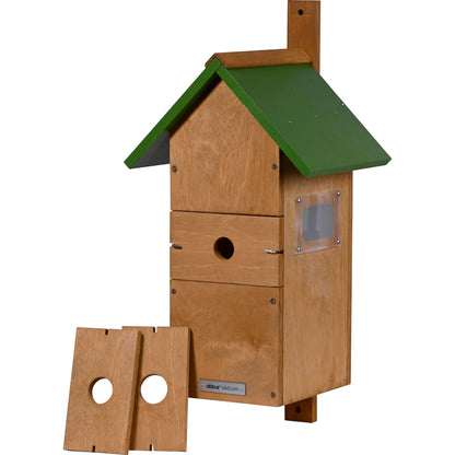 LUXUS-VOGELHAUS® Nistkasten aus FSC®-zertifiziertem Holz, ideal für verschiedene Vogelarten.
