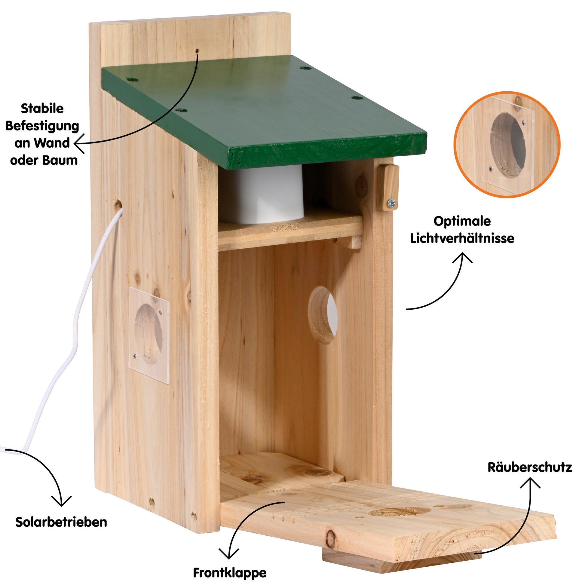 Vogelhaus mit WIFI-Kamera und Solar-Panel, langlebiger Nistkasten für Live-Streaming, einfache Montage und grünem Look
