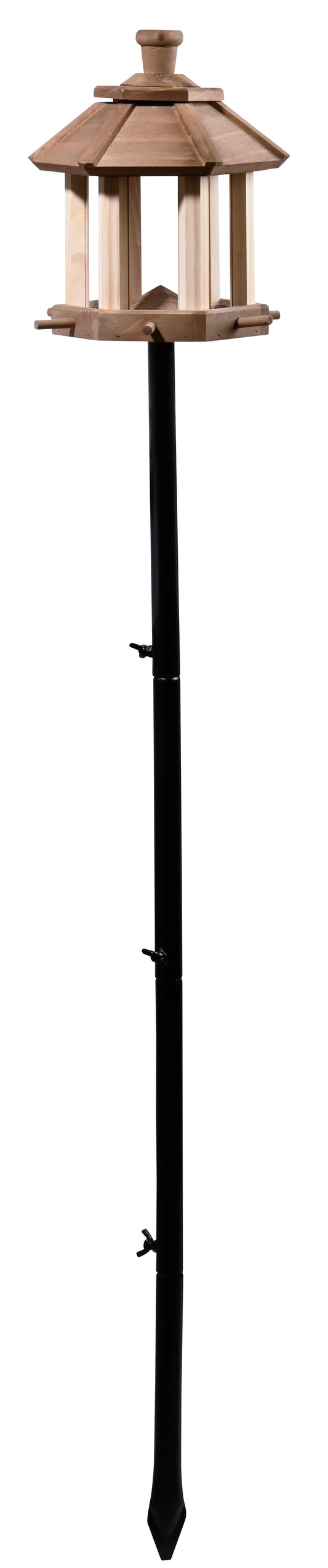LUXUS-VOGELHAUS® Futterstation, farbig lasiert mit dekorativem Design und stabiler Standkonstruktion.

