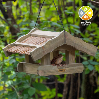Natürliches Vogelhaus mit rustikalem Schilfdach, FSC-zertifiziertes Holz, funktionale Kordel-Aufhängung für einfache Platzierung im Garten