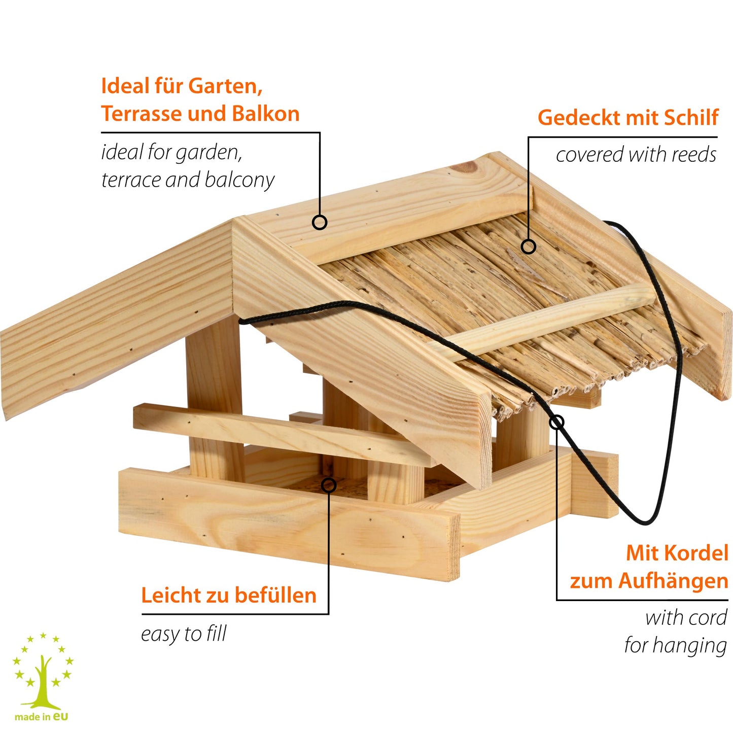 Wetterfestes Vogelfutterhaus "Arsuk" mit grünem Satteldach und großem Futtertablett