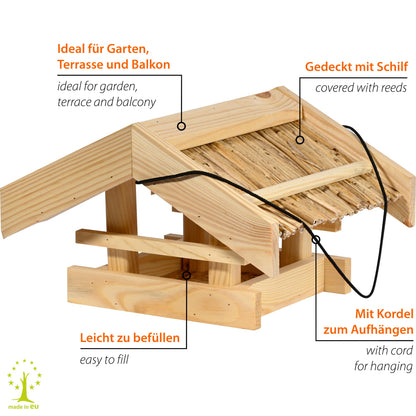 Wetterfestes Vogelfutterhaus "Arsuk" mit grünem Satteldach und großem Futtertablett