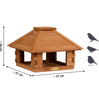 Vogelhaus Blockhaus 4-eckig, Holzdach